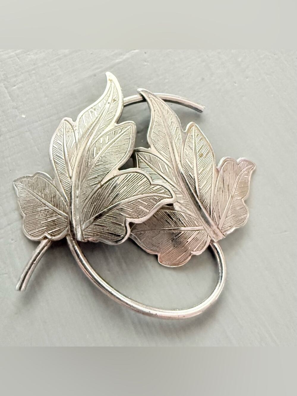 Beau Sterling Silver Leaves Pin Brooch VINTAGE